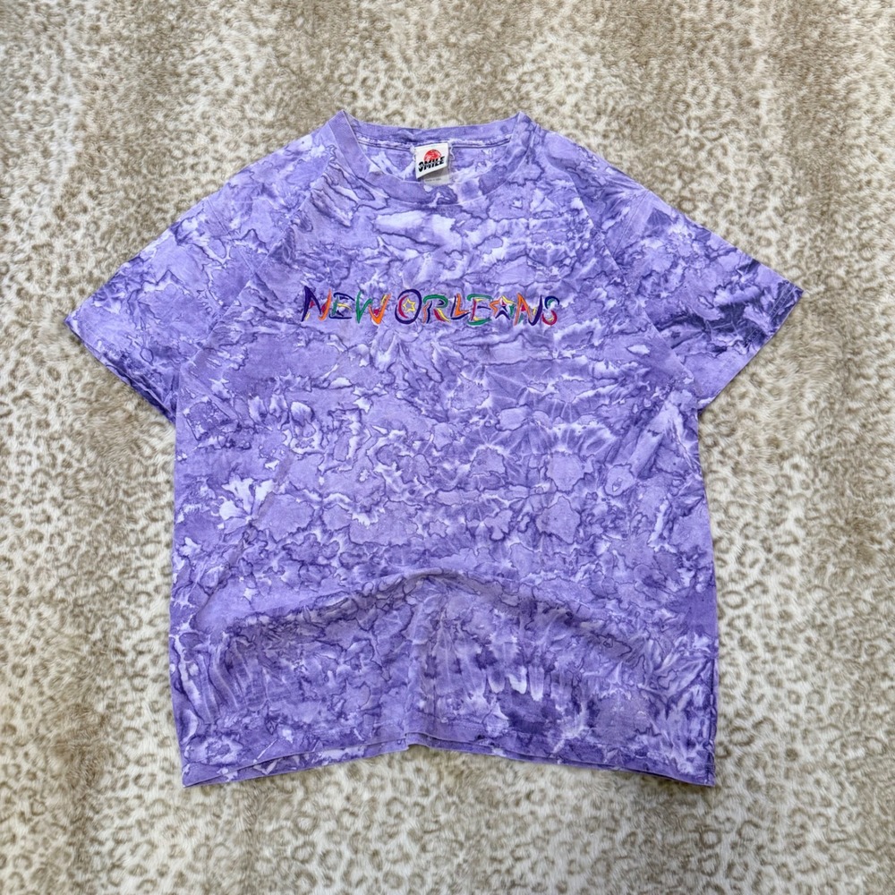 Vintage 90s New Orleans Tie Dye Shirt Purple Embroidered Mens Small/Medium Vibe